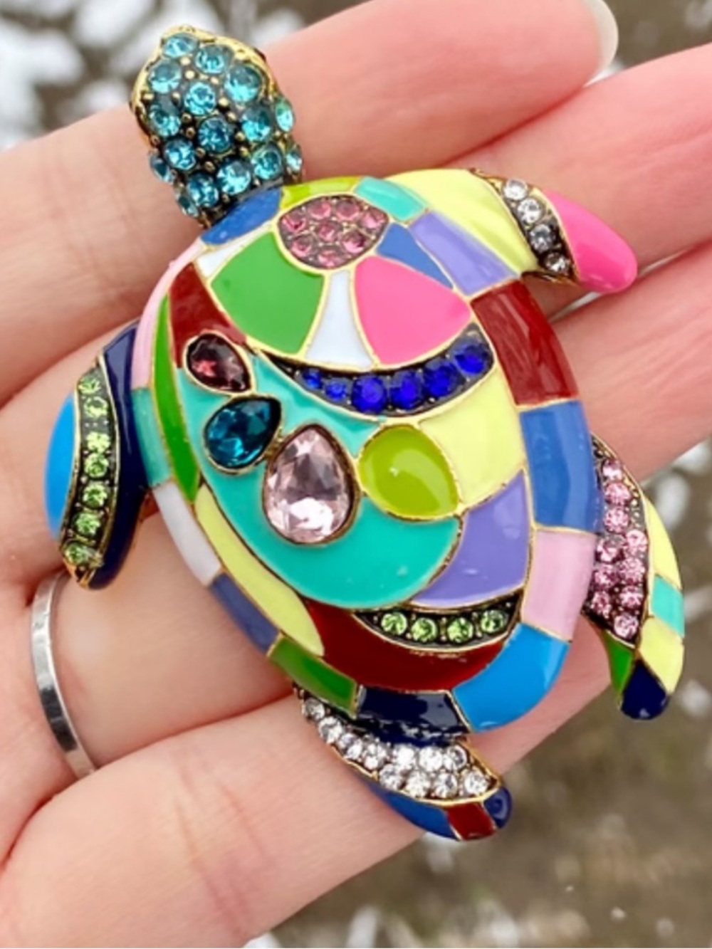 Mosaic Turtle Brooch Pin NWT Colorful Coastalcore Beach Nautical Summer Trend